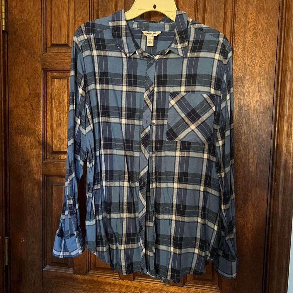 Arizona Blue Plaid Button Down Shirt Large NEW